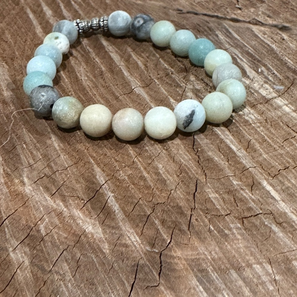Matte Amazonite Beaded Bracelet in Soft Green and Neutral Tones